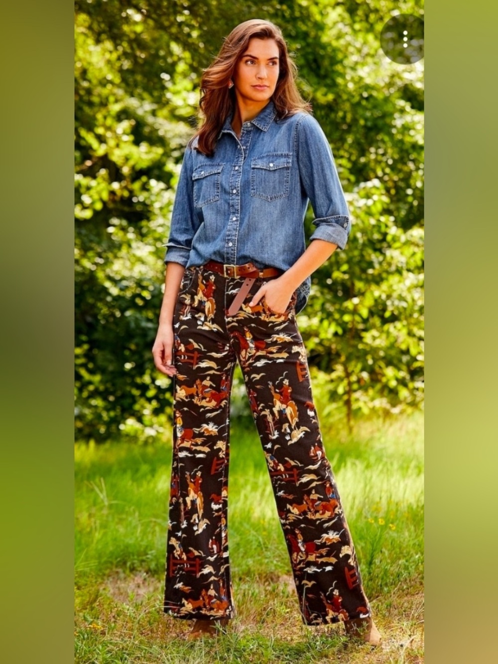 Cowboy on Horse Western Wide-Leg  Pants - Picture 3 of 7